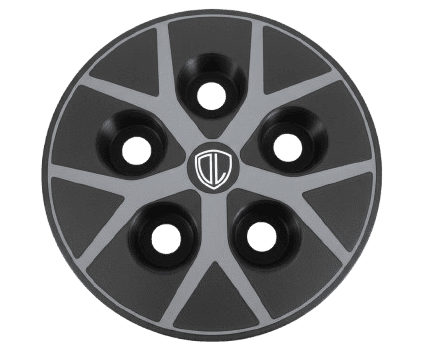 Custom VanLayer wheel covers mounted on a Fiat Ducato